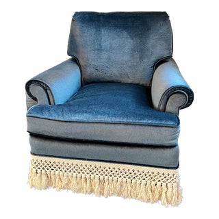 1970s Blue Velvet Armchair For Sale