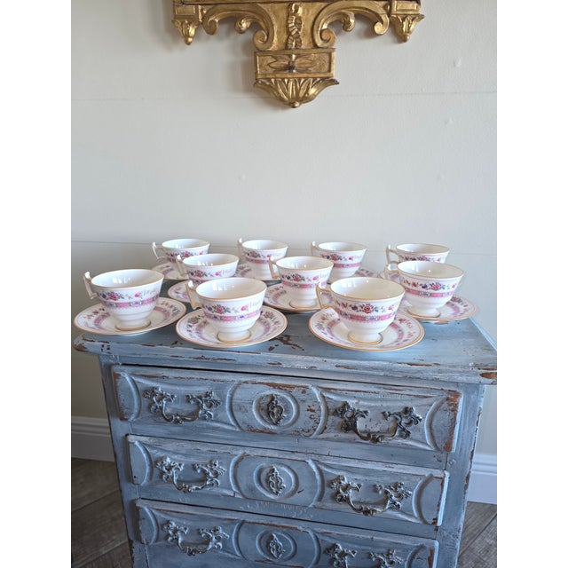 Antique Royal Doulton Footed Cups and Saucers Pattern E4630 For Sale - Image 4 of 6