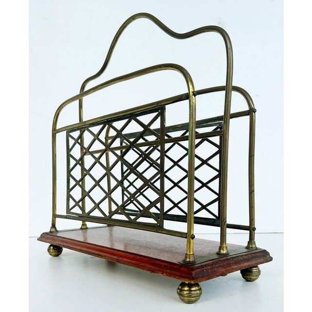 English 19th Century Antique English Brass, Mahogany Magazine Stand With 2 Compartments For Sale - Image 3 of 6