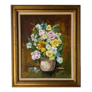1970's Lauerbrach Floral Still Life Oil Painting, Framed