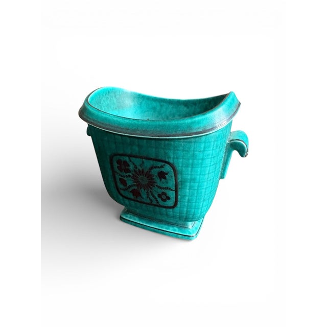 1940s Wilhelm Kåge for Gustavsberg Floral “Argenta” Teal Stoneware Vase, Sweden For Sale In Washington DC - Image 6 of 7