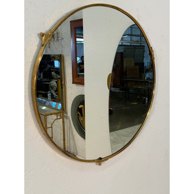 Round Brass-Framed Wall Mirror With Decorative Mounts, Italy 1960s For Sale In Los Angeles - Image 6 of 7