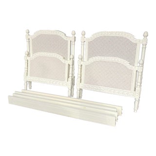 Louis XVI Style Off White & Light Pink Painted Wood & Cane Twin Beds - a Pair For Sale