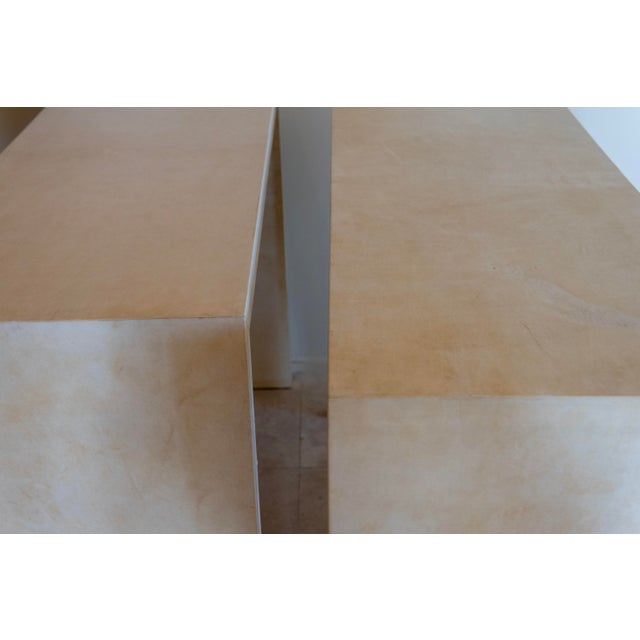 White 1980s Pair of Parchment Covered Console Tables (In the Manner of Jean-Michel Frank) For Sale - Image 8 of 14