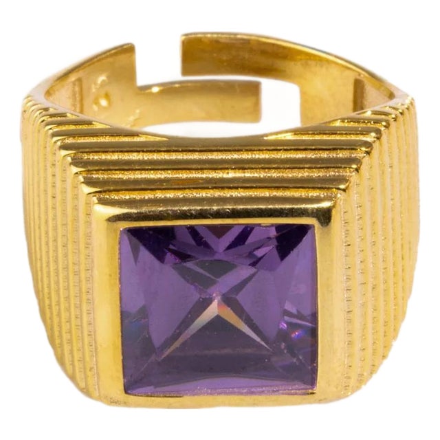 Majestic Amethyst & Gold Vermeil Chunky Signet Ring, Size 8 For Sale