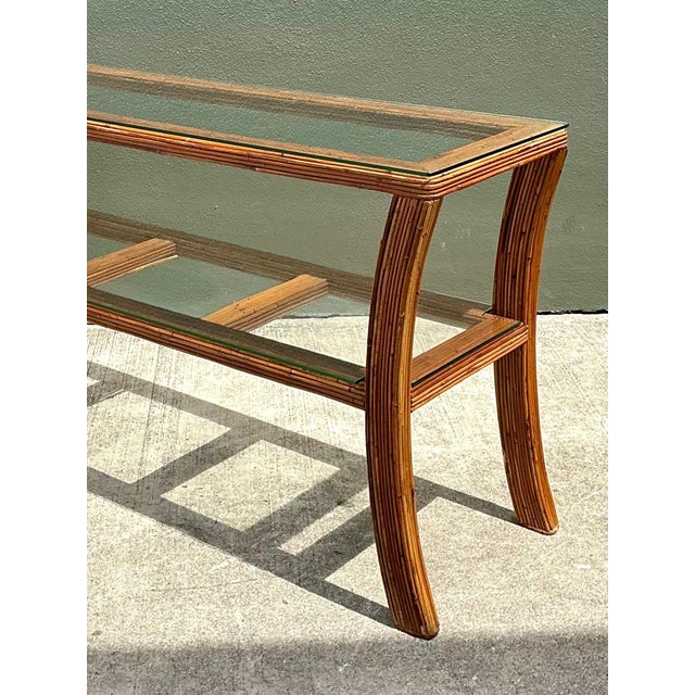 Vintage Pencil Reed and Glass Console Table For Sale In West Palm - Image 6 of 16
