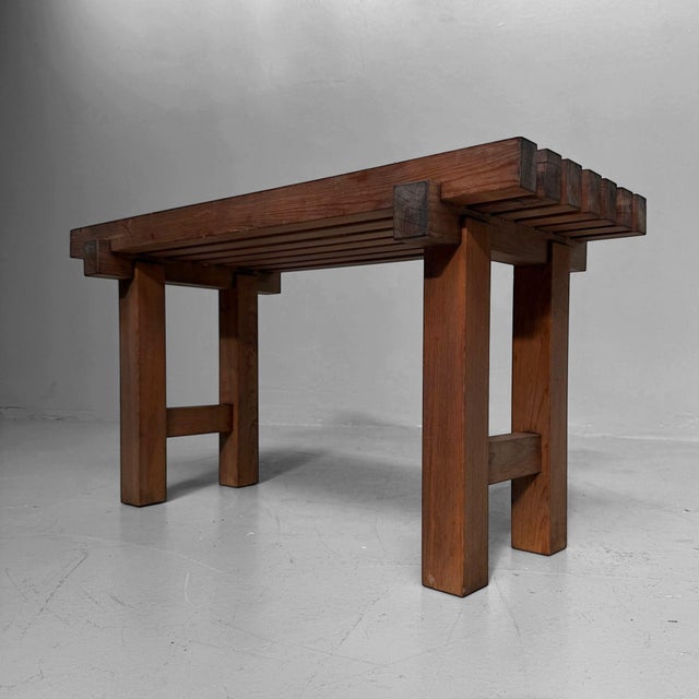 Brown Vintage Japanese Minimalist Display Bench, 1960s For Sale - Image 8 of 14