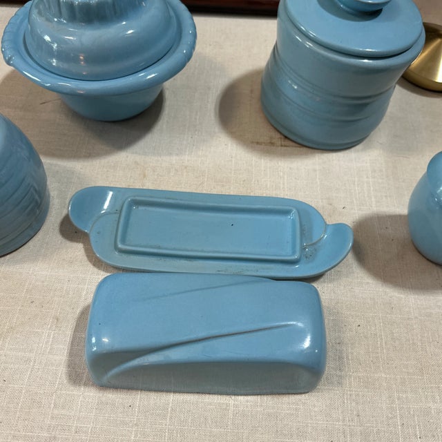 1970s Instant Collection of Blue Frankoma Lazy Bones Ceramic Jars and Dishes With Lids- Set of 5 For Sale - Image 4 of 7