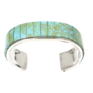 Vintage Teme Southwestern Turquoise Channel Inlay Sterling Silver Cuff for a Man or Large Woman's Wrist For Sale