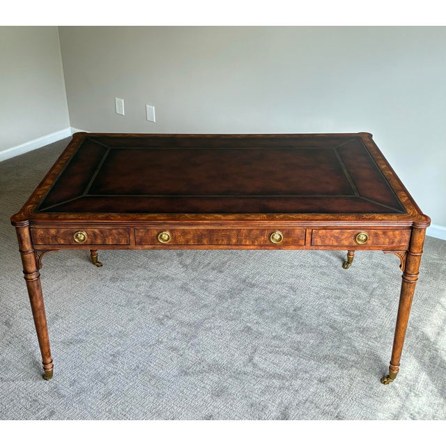 Theodore Alexander Late 20th Century Theodore Alexander “Man of Letters” Flame Mahogany Leather Partners Desk For Sale - Image 4 of 12