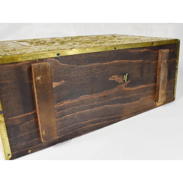 Brass Vintage England Scene Embossed Brass and Wood Magazine Holder Rack by Lambard For Sale - Image 8 of 11