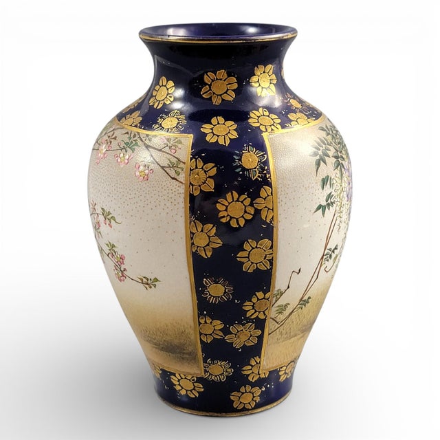 Meiji Kinkozan Kyoto Satsuma Vase in Cobalt Blue & Gilt Moriage, 1895 For Sale - Image 5 of 14