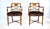 A pair of English Regency-style armchairs with x-shaped backs, burl splats, multiple reeded & tapered carved turnings...