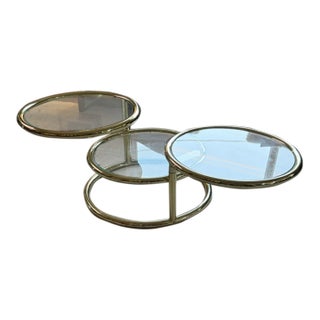 1970s Vintage Milo Baughman Dia Style Brass Swivel Coffee Table For Sale