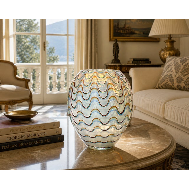 Glass Large Murano Opalescent Fenicio Art Glass Vase For Sale - Image 7 of 7