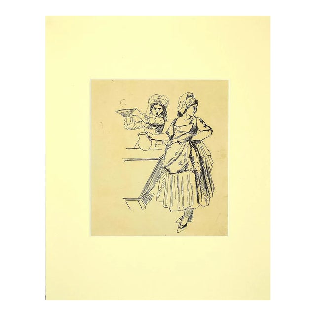 Unknown - Figure of Women - Original Pencil Drawing - 1880s For Sale