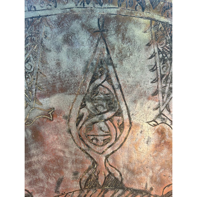 Persian Oversized 33" Antique Middle Eastern Heavy Tinned Copper Table Tray Top - 12lbs For Sale - Image 3 of 12