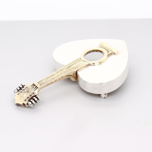 Signed Arman for Movado Sterling Silver & 18k Gold Heart-Shaped Mandolin Brooch For Sale - Image 10 of 15