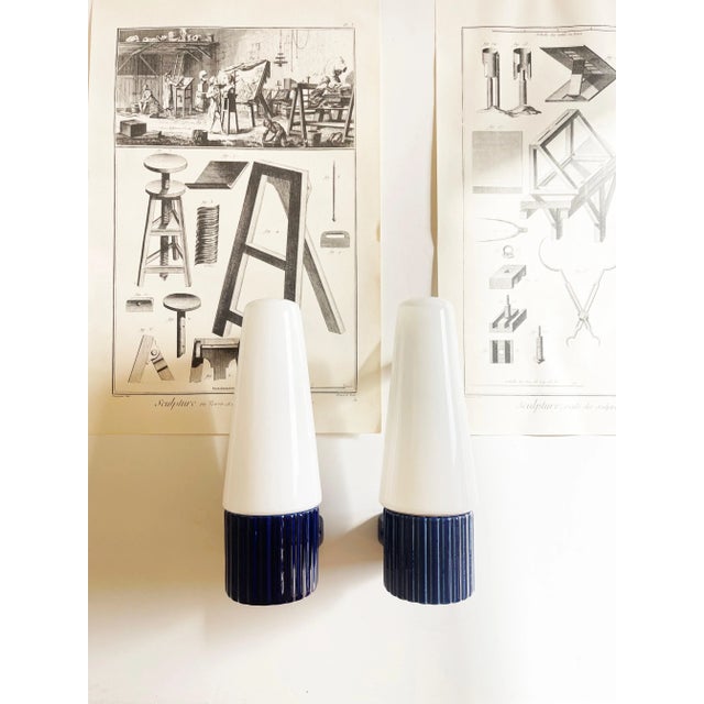 1960s Blue Ceramic and Opaline Glass Sconces by Sigvard Bernadotte for Ifö, 1960s, Set of 2 For Sale - Image 5 of 14