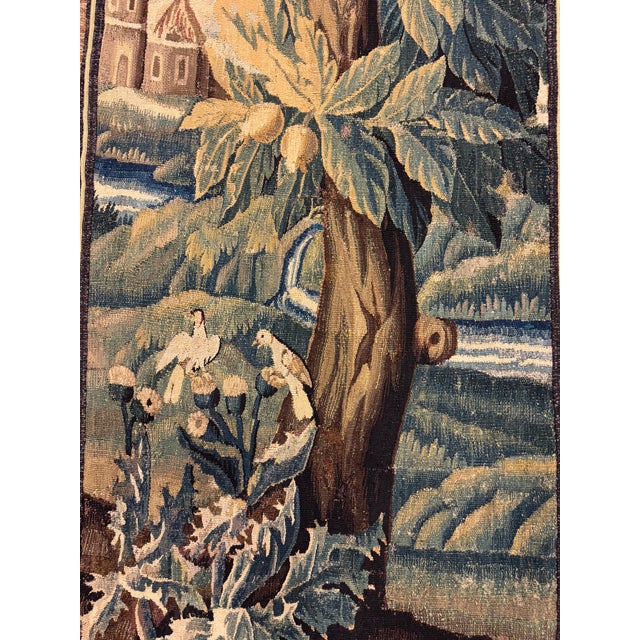 Antique 17th Century Flemish Pastoral Tapestry With Botanical and Landscape Scene For Sale - Image 4 of 6