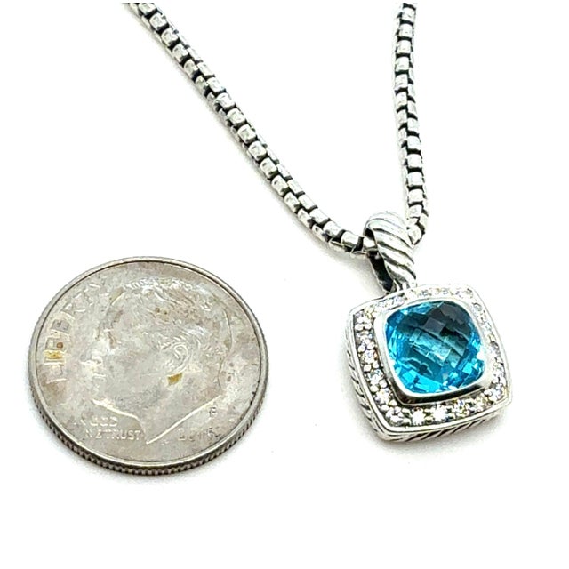 1990s 1990s David Yurman Blue Topaz Diamond Necklace 18" Sterling Silver Estate For Sale - Image 5 of 8