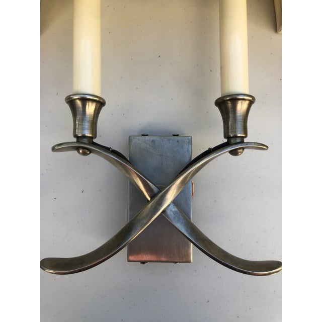 Visual Comfort Cross Bouillotte Small Sconces in Pewter For Sale In New York - Image 6 of 7