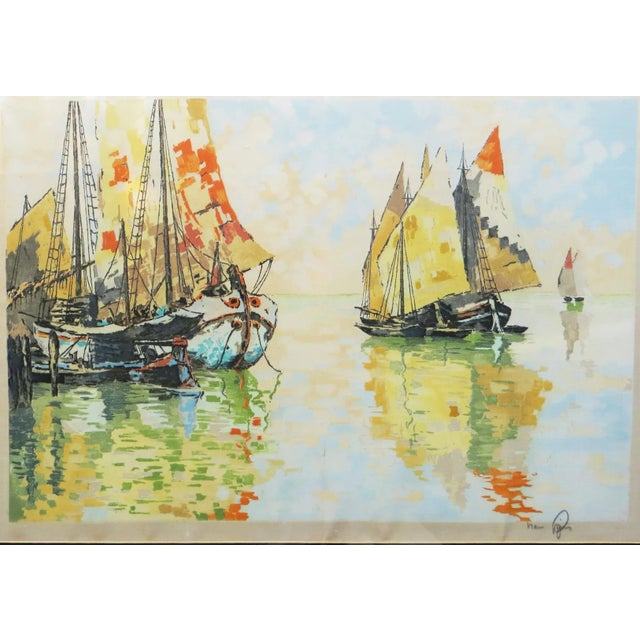 White Hans Figura Large Boats Aquatint Print For Sale - Image 8 of 11