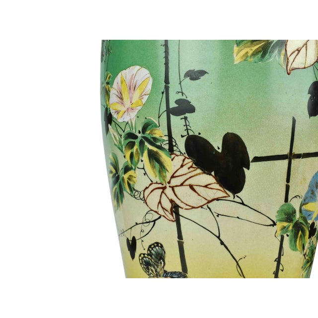 1900's Tall Hand Painted Urn Shape Japanese Satsuma Style Moriage Floor Vase For Sale - Image 9 of 12