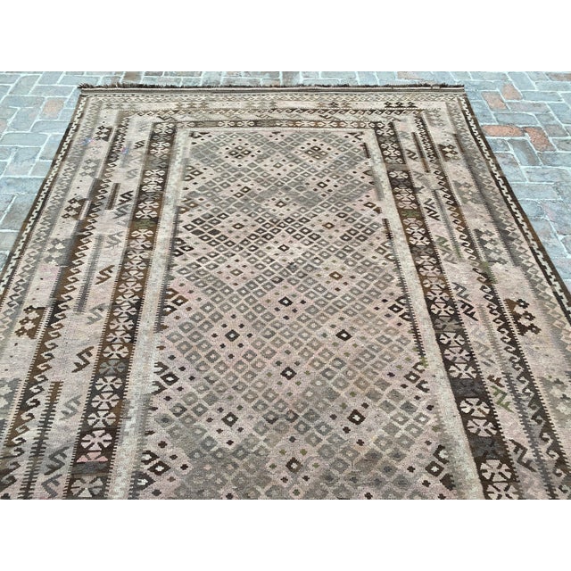 Maimana Kilim Area Rug, Handwoven Wool, 8x15, Mushroom & Chocolate For Sale - Image 6 of 12