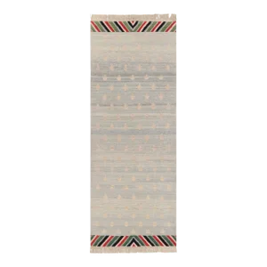 Rug & Kilim’s Custom Geometric Silver-Gray and Green Wool Runner – “youngste”