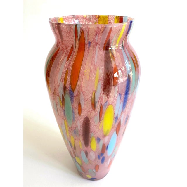 Vintage 1980's Post Modern Abstract Hand Blown Studio Art Glass Multicolor Tall Flower Vase For Sale - Image 11 of 13