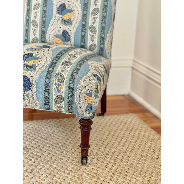 Antique Napoleon Slipper Chair, Decor Barbares Fabric For Sale - Image 4 of 7