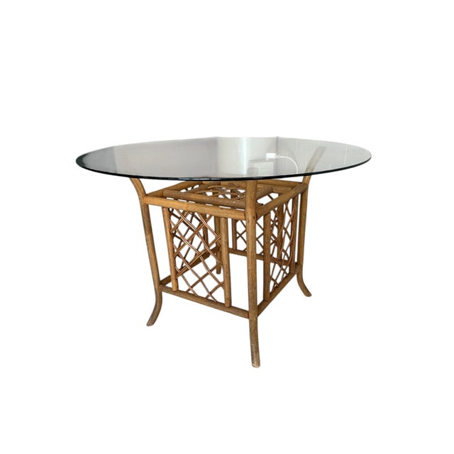 Mid 20th Century Rattan Latticed Dining Set With Glass Top Table For Sale - Image 13 of 16
