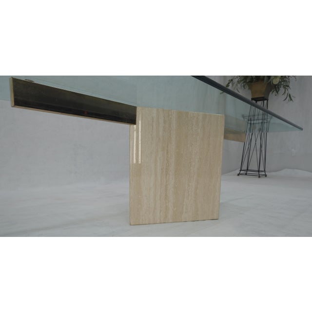 Late 20th Century Italian Travertine Single Pedestal Diamond Shape Base Glass Top Coffee Table For Sale - Image 5 of 13