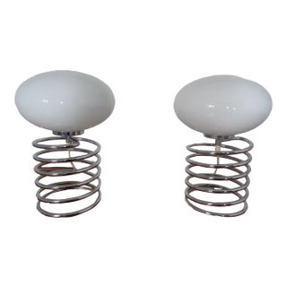 Opaline Glass and Chrome Table Lamps from Honsel, 1970s, Set of 2 For Sale
