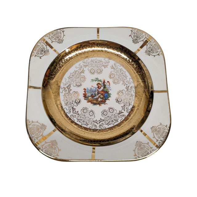 Gold Vintage Set of Six 22k Gold Leaf Victorian Center Square Plates For Sale - Image 8 of 8