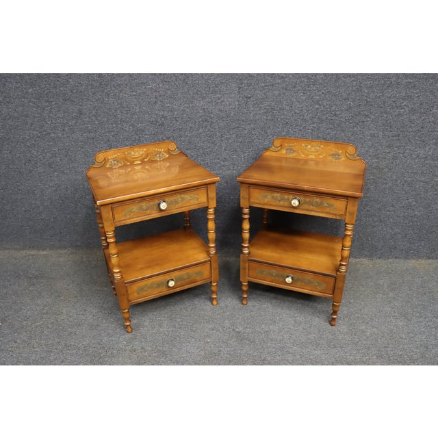 Pair of Hitchcock Maple Two-Drawer Side Tables With Stenciled Decoration For Sale - Image 9 of 12