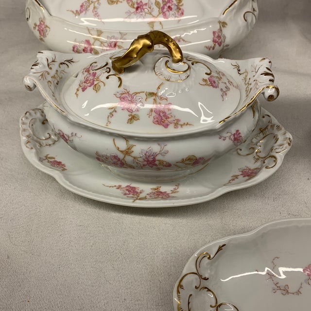 Early 20th Century Vintage French Limoges Serving Set Pink and Baby Blue Sprays of Flowers - Set of 7 For Sale - Image 5 of 12