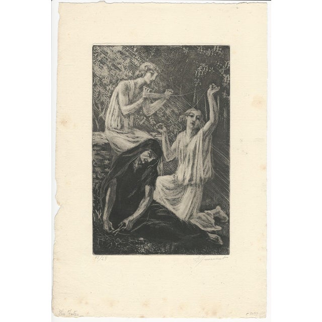 Raphaël Drouart (1884 1972) Les Parques (The Fates) Original Etching on Paper 1920s Size (overall): 300 x 200 mm Size...