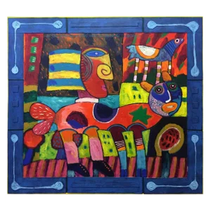 Clemens Briels, De San Antonio a Maisi, cantando voy por ahí, 2001, Acrylic and Collage on Canvas