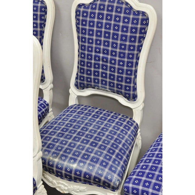 Vintage French Country Style White Painted Carved Wood Dining Chairs - Set of 8 For Sale - Image 9 of 12