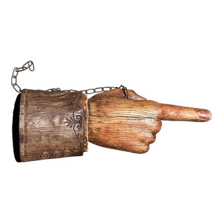 Vintage Jo Mead Pointing Hand Sculpture Sign For Sale