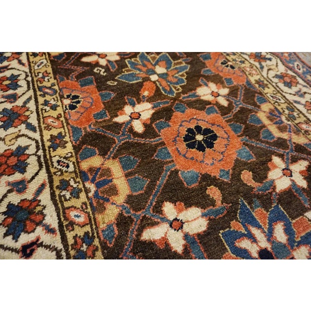 Textile 1870s Brown Geometric Tribal Antique North West Persian Rug 3'8" X 13'0" Knotted Wool Carpet For Sale - Image 7 of 10
