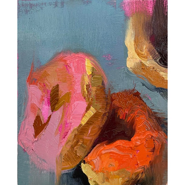 Fire (Donuts) by Yana Beylinson | Oil on Paper Mounted on Board Abstract depiction of colorful donuts. For Sale