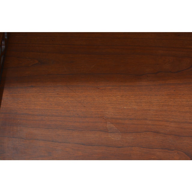 1970s Vintage Wooden Occasional Table With Carved Gallery Edge & Cross Stretcher For Sale - Image 6 of 15