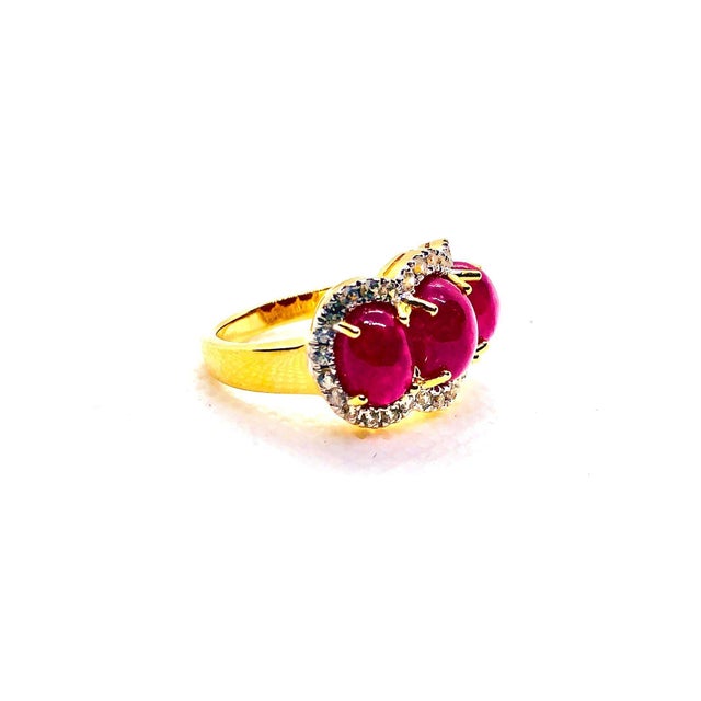 Ruby Red Bochic “Capri” Vintage Natural Ruby & Topaz Retro Ring Set In 18K Gold & Silver For Sale - Image 8 of 12