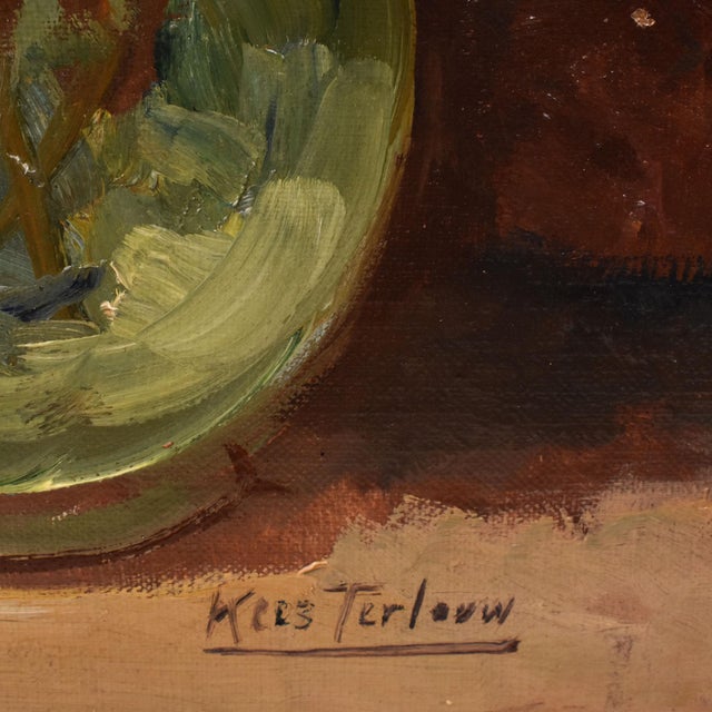 Kees Terlouw, Small Dahlias, Oil on Canvas, 20th Century, Framed For Sale - Image 9 of 11