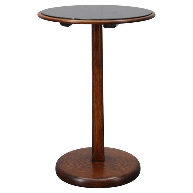 Art Deco Oak Pedestal Table with Glass Top, Former Czechoslovakia, 1930s For Sale - Image 9 of 9