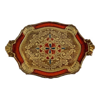 1960s Italian Florentine Oval Decorative Tray For Sale