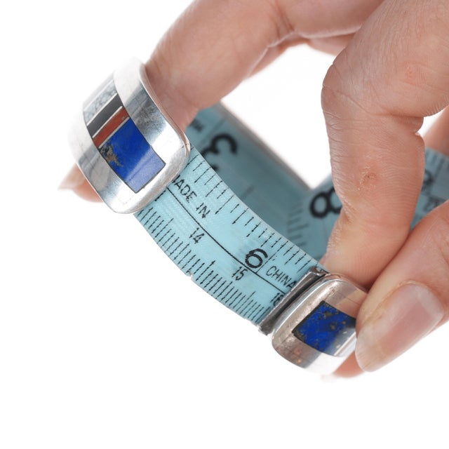 Silver 6.25" Rp Native American Silver Multi-stone Channel Inlay Cuff Bracelet For Sale - Image 8 of 11